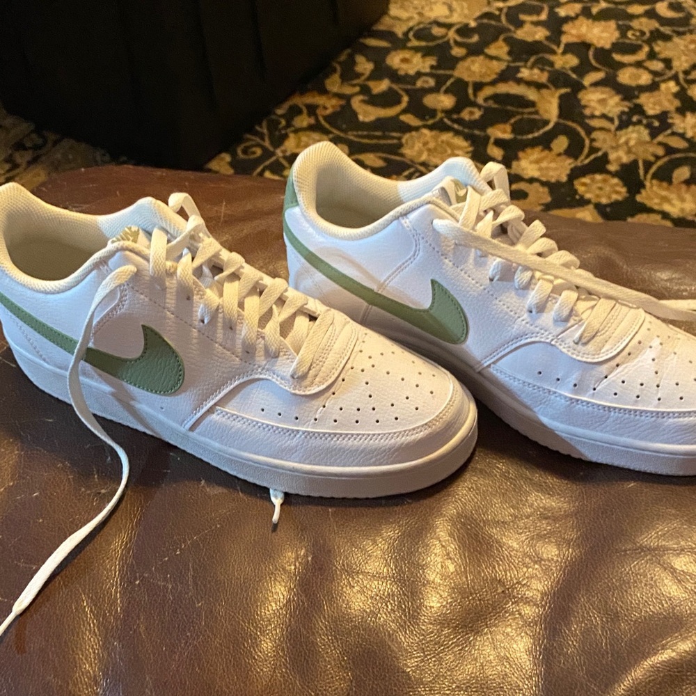Nike White Sneakers with Olive Accents